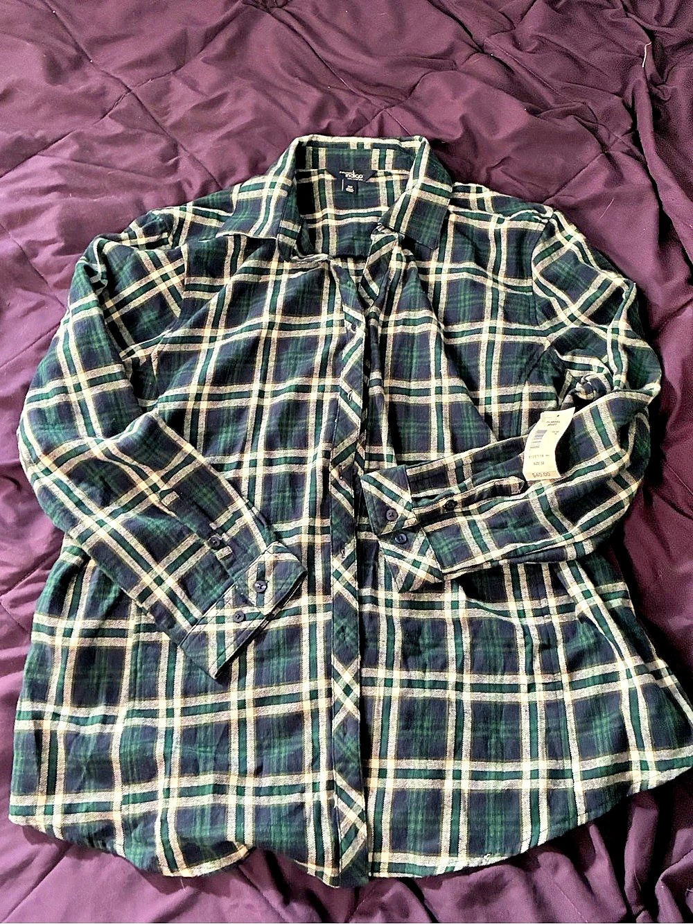 Indigo Plaid Flannel Button Down Green Blue Size 3X NWT